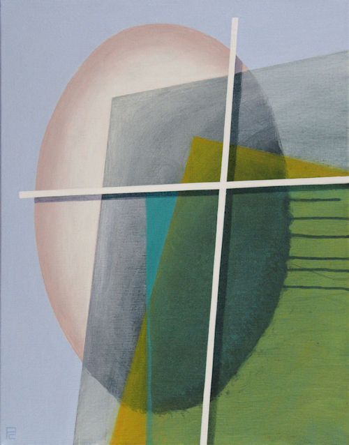 Abstract acrylic painting by Peter Colstee with orange ball