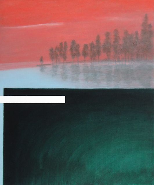 Abstract acrylic painting by Peter Colstee with landscape
