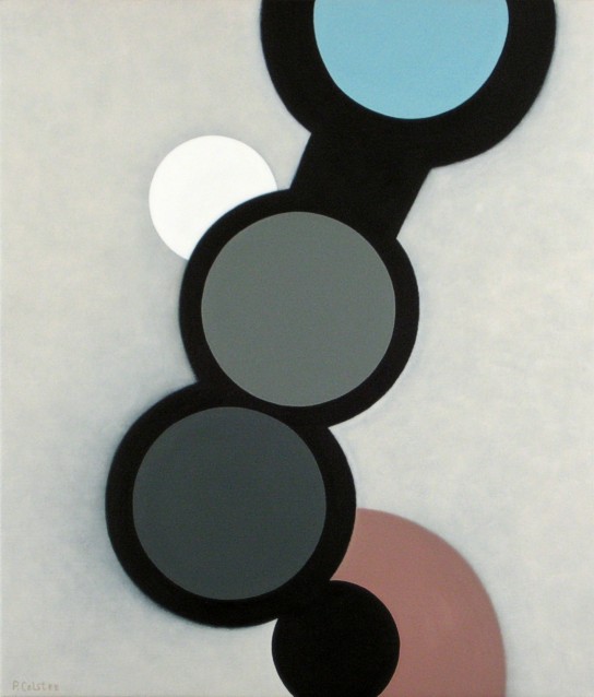 Abstract oil painting by Peter Colstee of a composition of several circles in a light background