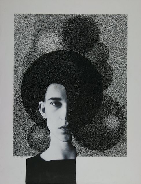 Drawing by Peter Colstee of portrait in ink