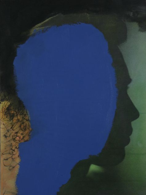 Drawing by Peter Colstee of a profile with blue spot