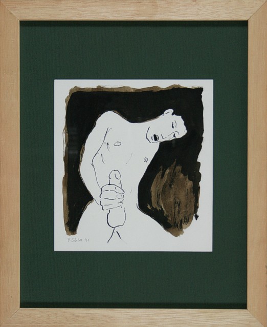 Drawing by Peter Colstee of two boys looking at each other to have sex