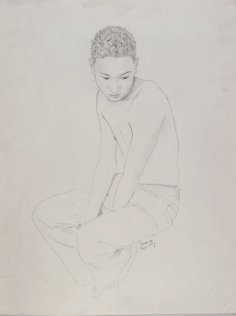 Drawing by Peter Colstee of sitting boy