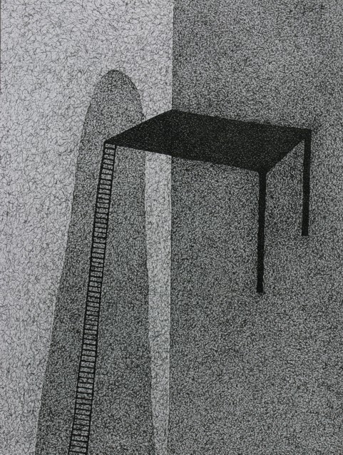 ink drawing of table with ladder