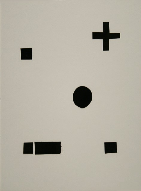 Drawing on paper with peaces of black cut paper by Peter Colstee with a good composition on a white background