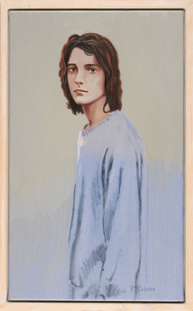 Oil painting by Peter Colstee of a standing boy looking