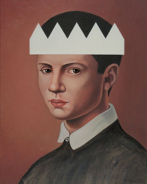 Oil painting by Peter Colstee of portrait of boy with white crown