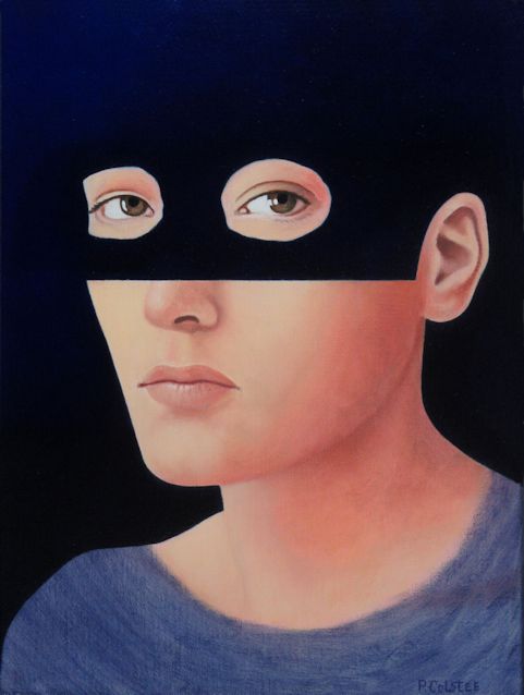 Oil painting by Peter Colstee of portrait with floating eyes