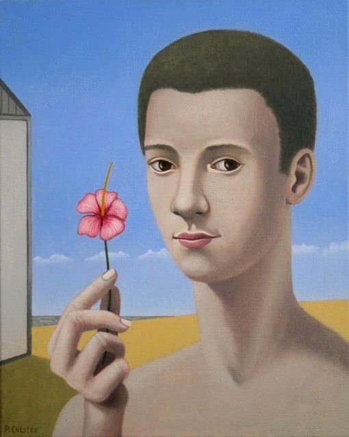 Oil painting by Peter Colstee of portrait of boy with flower
