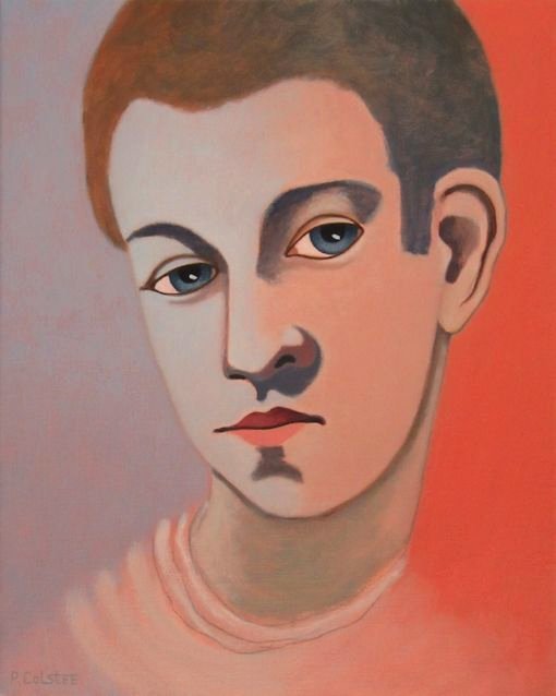 Oil painting by Peter Colstee of boy with earbutton