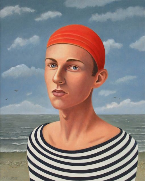 Oil painting by Peter Colstee of boy on beach