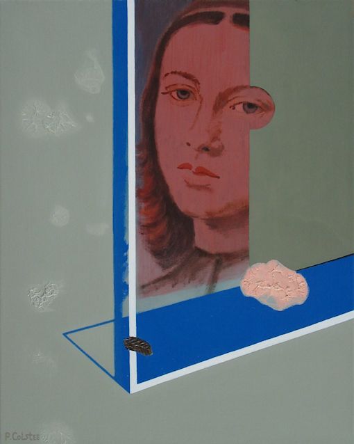 painting by Peter Colstee of still life with embroidery