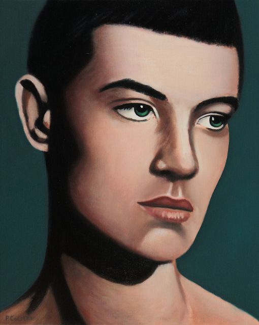 Oil painting by Peter Colstee of boy with green eyes