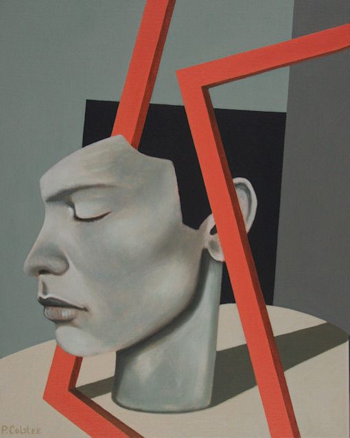 Oil painting by Peter Colstee of head with frames