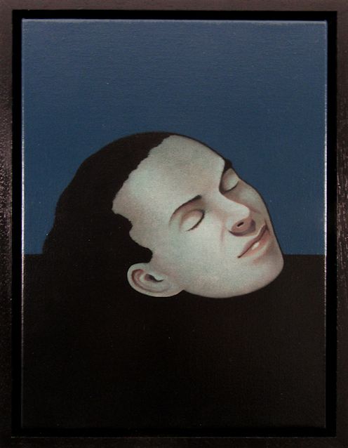 Oil painting by Peter Colstee of a head in dark blue background