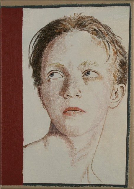 Oil painting by Peter Colstee of a portrait of a young man looking up in drawing style