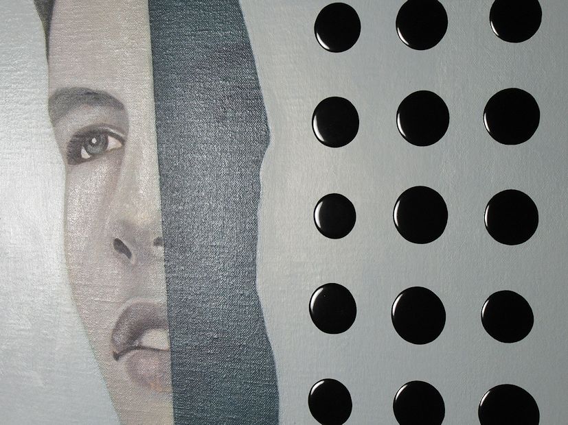 Oil painting by Peter Colstee of boyportrait with black dots