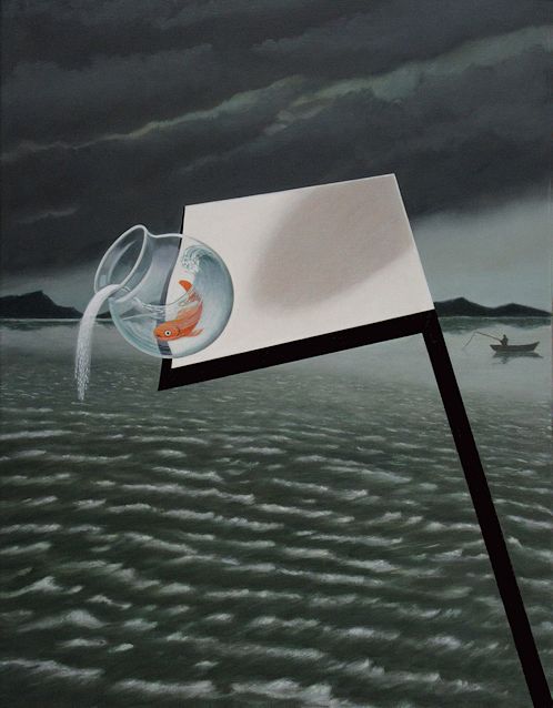 painting by Peter Colstee of still life with goldfish
