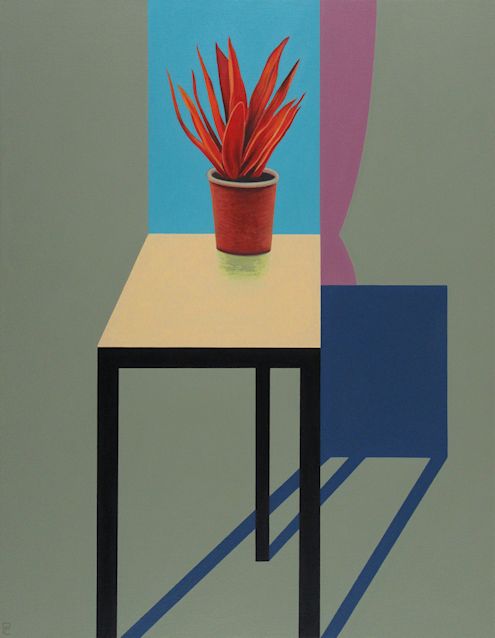 painting by Peter Colstee of still life with embroidery