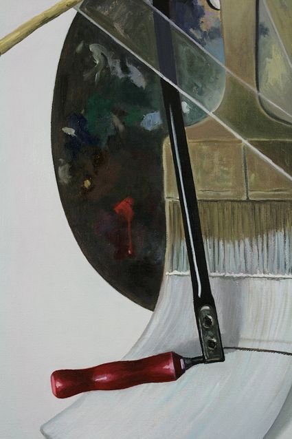 painting by Peter Colstee of still palet and saw