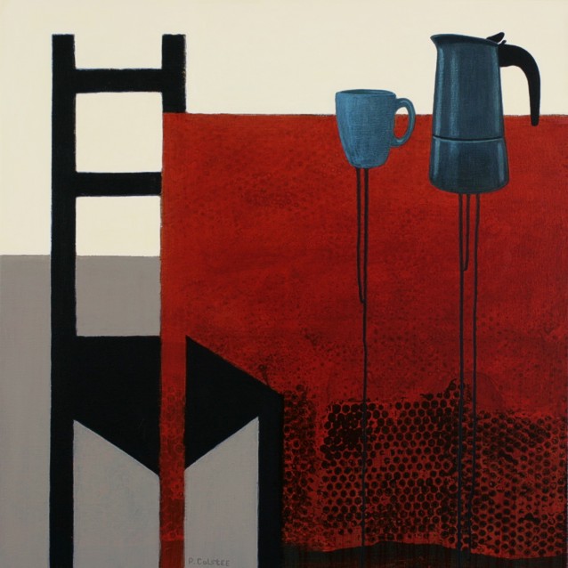 painting by Peter Colstee of still live on red table